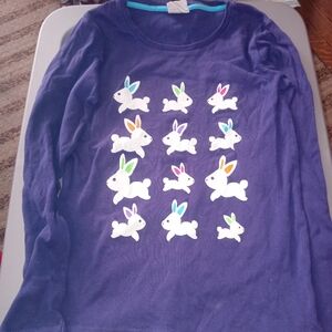 Mini Boden Navy Blue Easter Bunny Long sleeve cotton shirt 11-12 size